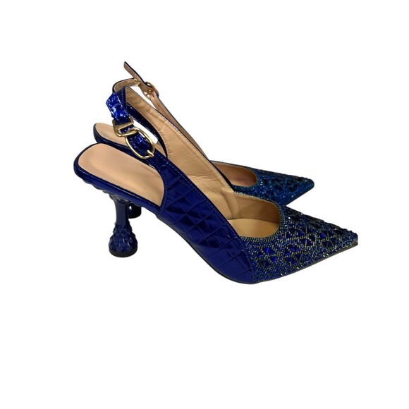 Blue Rhinestone Pointed Toe Slingback Pump High Heel Size 7.5 US (38) - Picture 2 of 6